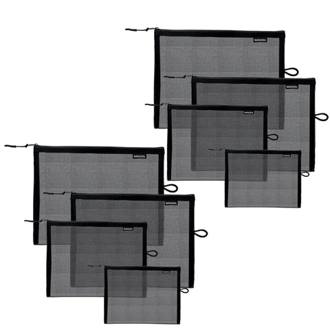 SUPACOOL Set of 8 Nylon Mesh Cosmetic Makeup Organizer Bags with Zipper Portable organizer pouches for Home Offices Travel Accessories packing Organizer Mesh Toiletry Travel Bag cube set nylon mesh diaper bag organizer 8pcs (S/M/L/XL), Black?8pcs?,