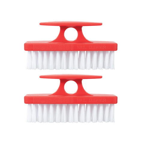 Superio Nail Brush Set (2 Pack) Cleaner with Handle - Durable Brush Scrubber to Clean Toes, Fingernails, Hand Scrubber All Surface Cleaning, Heavy Duty Scrub Brush Stiff Bristles, Easy to Hold (Red)