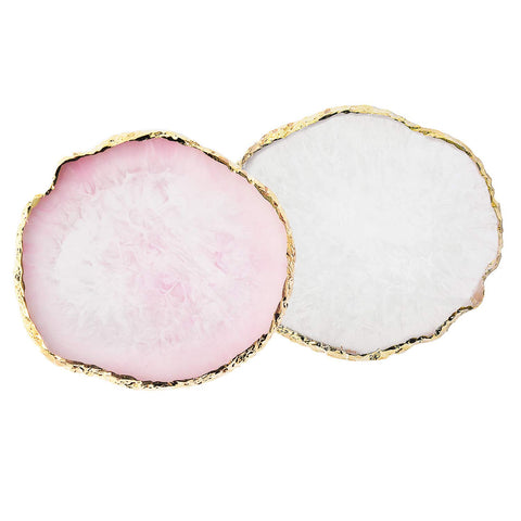 JASSINS Resin Nail Art Palette,Nail Art Painting Mixed Color Palette Gold Edge Nail Gel Color Makeup Display Board(Purple) (Pink+White)