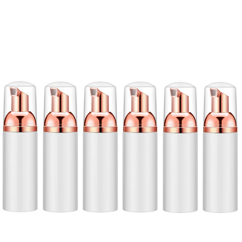 Lil Ray 2 Oz Empty Foam Pump Bottle, Foamer Soap Dispenser for Lash Shampoo, Hand Soap, Foaming Cleaner, White&rose Gold, 6 PCS