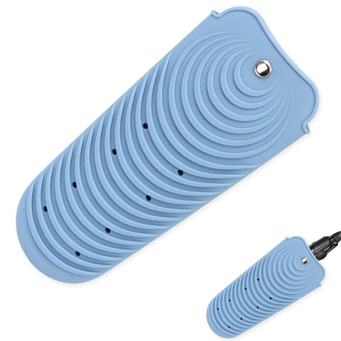 Heat Resistant Silicone Mat Pouch for Hair Straightener, Non-Slip Travel Pad Cover for Curling & Flat Iron, Portable Styling Heat Mat Holder for Curler Wand and Hot Waver (Blue)