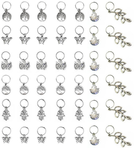 Hyamass 40pcs Antique Silver Ring Owl Butterfly Leaves Life of Tree Hand Scallop Charms Pendant Braid Hair Clip Headband Hair Accessories