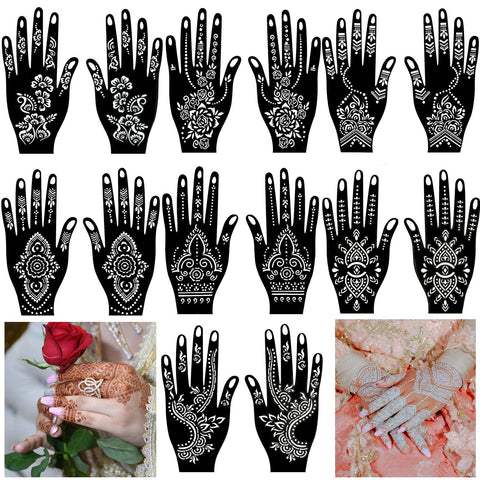 QSTOHENA 14 Sheets Henna Tattoo Stencils Kit for Hand Body Art, Indian Arabian Temporary Tattoo Template Mehndi Stencil Stickers (PACK of 3)
