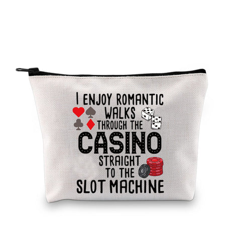G2TUP Funny Gambler Gift Idea Casino Lovers Cosmetic Bag Slot Machine Casino Gambling Accessories Pouch (I Enjoy Romantic Walks)