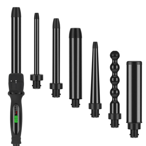 PARWIN PRO BEAUTY Generic Parwin Pro 7 In 1 Curling Iron Wand Set With 7 Interchangeable Diamond Tourmaline Ceramic Curl Iron, Black
