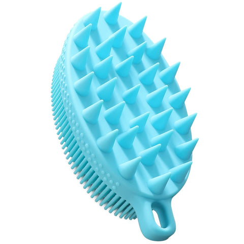 FREATECH Updated Silicone Body Scrubber - 2-in-1 Bath Shower Brush & Shampoo Brush Hair Scalp Massager, Smooth & Rejuvenate Skin, Clean and Refreshing Scalp, Hygienic and Long-lasting, Light Blue