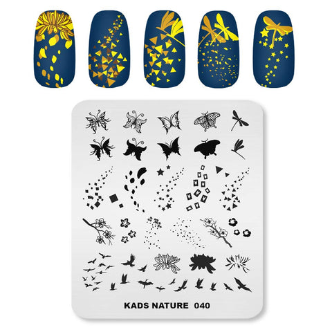 KADS Nail Art Template Nature Nail Stamping Plate Butterfly Dragonfly Fallen Leaves Image Nail Art DIY Manicure Tool (NA040)