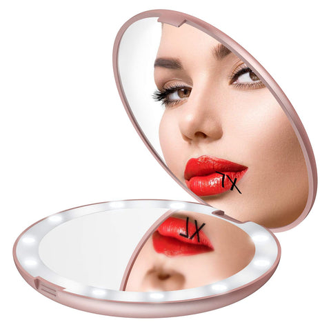 Gospire 5 Inch Lighted Travel Makeup Mirror, Super Large LED Compact Portable Cosmetic Mirror With Battery, 1X/7X Double Sided Magnifying Handheld Pocket Illuminated Mirror For Makeup Bag (Rose Gold)