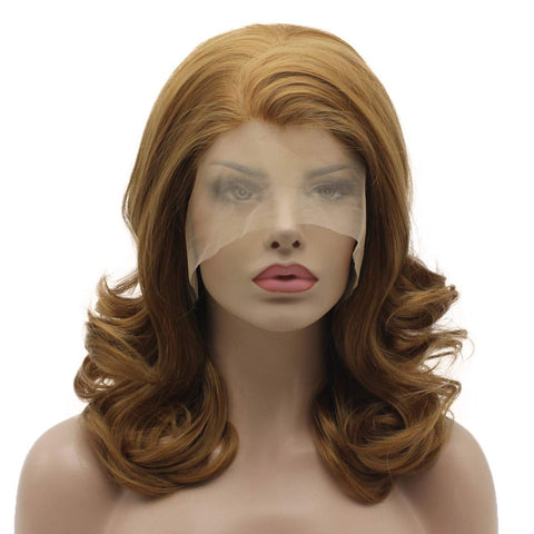 Lushy Stylish Medium Length Dark Blonde Wig Heat Friendly Heavy Density Synthetic Lace Front Wigs