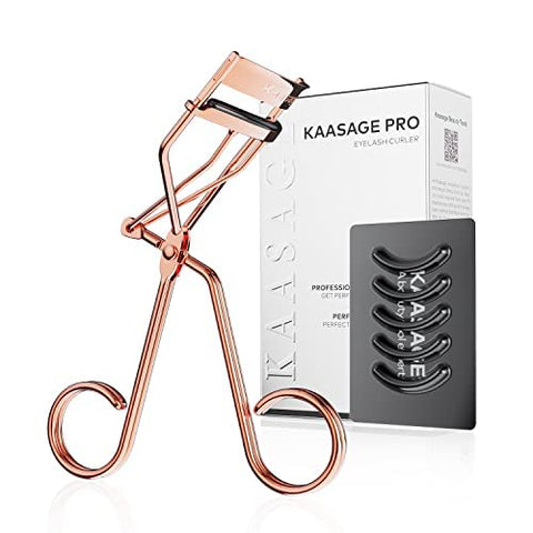 Eyelash Curler for Women - Golden Professional Lash Curler with Refill Silicone Pads. Easy to Curl Open-Eye Eyelashes Naturally in Seconds with No Pinching, No Pulling and Last Long