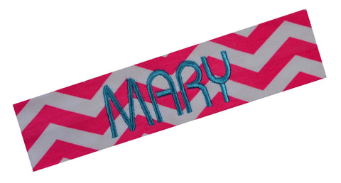 Custom Chevron Headband with Personalized Embroidered Name or Text of Your Choice (Hot Pink Chevron)