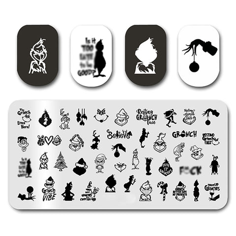 Christmas Nail Stamping Plate Green Haired Monster Nails Stamping Kit Winter Holiday Nail Stamping Plate Xmas Nail Stamper Kit for Women Girls DIY Salon