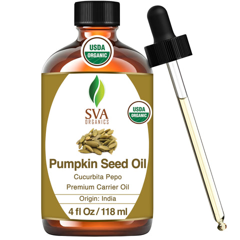 SVA Organics Pumpkin Seed Carrier Oil 4 Oz Organic USDA 100% Pure Natural Cold Pressed Unrefined Therapeutic Grade Oil for Skin, Hair, Body