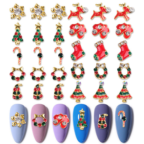 WOKOTO 30 Pcs Christmas Nail Charms For Nails 3D Nail Christmas Charms For Nail Art Jewelrys Christmas Tree Candy Bells Snowflakes Nail Art Charms Nail Rhinestones And Charms For Christmas Nails