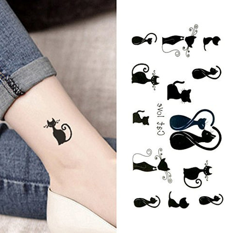 Oottati Small Cute Temporary Tattoo Cats Love Totem (2 Sheets)