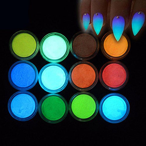 YesLady Nail Art Night Light Glow Powder Fluorescent 3D Diy Dust Nail Glitter Pigment Tip 12 Color