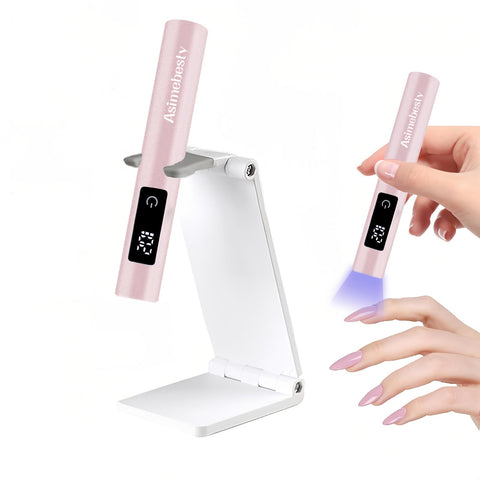 Asimebesty UV Lamps for Gel Nails, Mini Handheld UV LED Nail Lamp with Stand, Portable Rechargeable Nail Dryer with LED Screen 20/60/90S Timer Flash Cure UV Nail Lamp for Fast Drying Rose