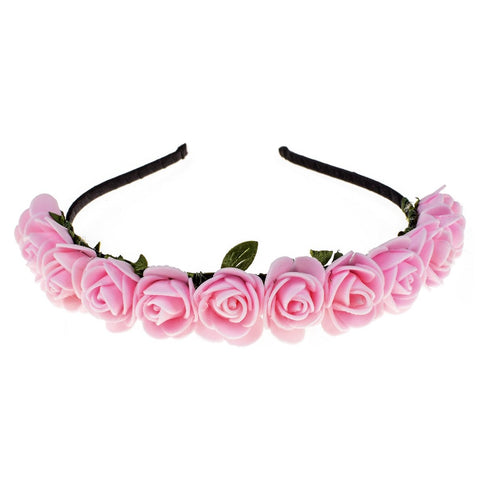 Love Sweety BOHO Floral Crown Rose Flower Headband Hair Wreath (Pink)