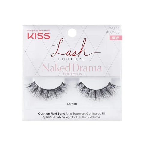 KISS Lash Couture Naked Drama Collection, Full & Fluffy Volume 3D Faux Mink False Eyelashes, Cushion Flexi Band & Split-Tip Technology, Tapered, Reusable and contact lens friendly, Style Chiffon, 1 P