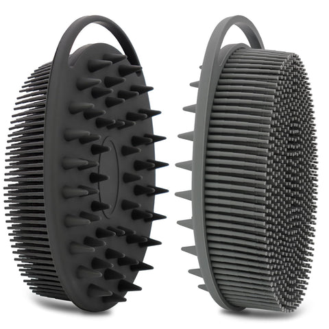 2 Pack Silicone Body Scrubber, Silicone Loofah Double-Sided Body Brush,Silicone Shower Scrubber and Scalp Massager Shampoo Brush for Sensitive Kids Women Men All Kinds of Skin (Black & Gray)
