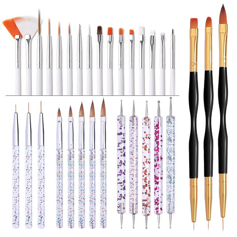 Coosa 31PCS Acrylic Nail Art Brushes Set Drawing Pen Acrylic Brushes for UV Gel Dotting Carving Painting Flower Pen Nail Extension Gel Brush for Nail Salon Home Use (White)