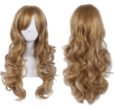 Golden/Blonde: Aneshe 27.5" Wig Women'S 2 Tones Blonde Mixed Synthetic Hair Long Wavy Curly Hair Wigs (Golden/Blonde)