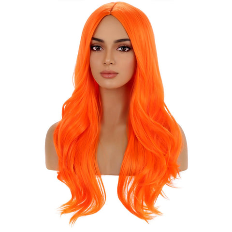 BERON 28" Women Girls Long Curly Wavy Wig Heat Resistant Synthetic Fiber with Wig Cap (Orange)