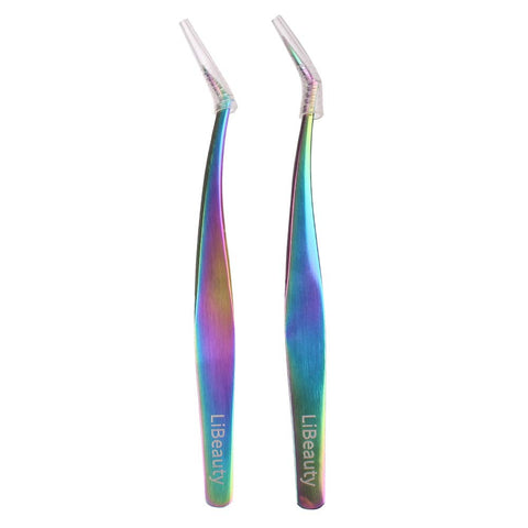 Libeauty Eyelash Extension Tweezers 2 Pcs Lash Tweezers for Eyelash Extensions False Lash Application Tools, Set For1D-6D Lashes Volume Professional Precision Lashing Tweezers,14 mm &17 mm (Colorful)