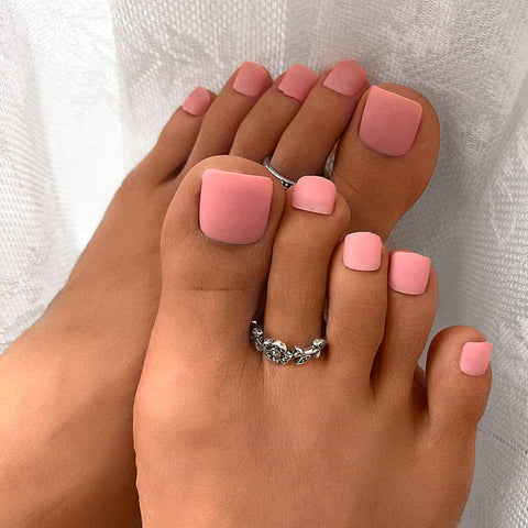 Sethexy Solid Color Matte False Toe Nails Fashion Press on ToeNails Square Full Cover 24PCS Fake Toenails for Women and Girls (Pink)