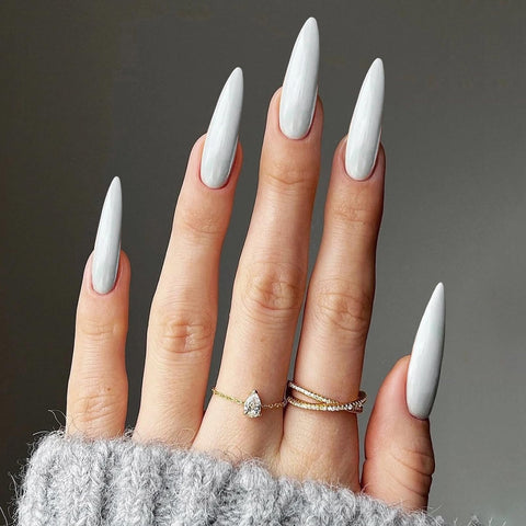 MISUD Stiletto Fake Nails 24 Pcs Super Long Sharp Claw Shape Full Cover Wearable Disassembly Glossy Press-on Pure White False Nails Tips(Gothic)