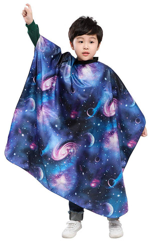 Kids Haircut Barber Cape Cover for Hair CuttingStyling and Shampoo - Space Starry Sky Printing