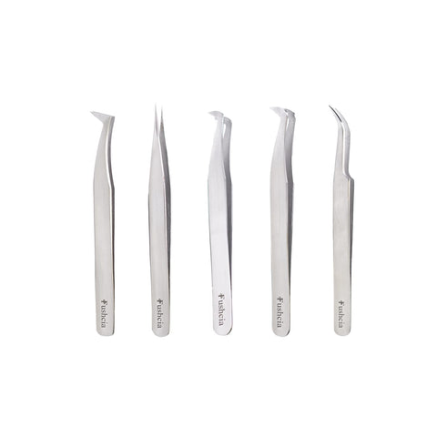 Fuchsia Lash Tweezers for Eyelash Extensions Stainless Steel Tweezers set of 5 Fiber Tip Lash Tweezers for removing ingrown facial hair curved shape Lash Extension Tweezer Set