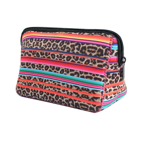 Leopard Rainbow Makeup bag Waterproof Soft Neoprene Travel bag Zippered Storage Pouch Printing Toiletry bag Pencil Case Organizer