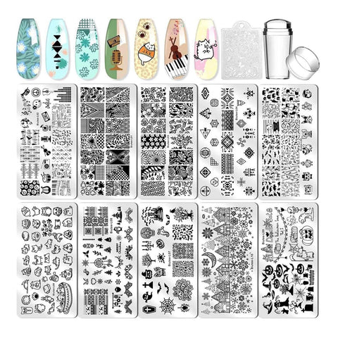 Biutee Nail Stamping Plates 10pcs Templates with stamper Nail Art Plates set Christmas halloween animal flower design