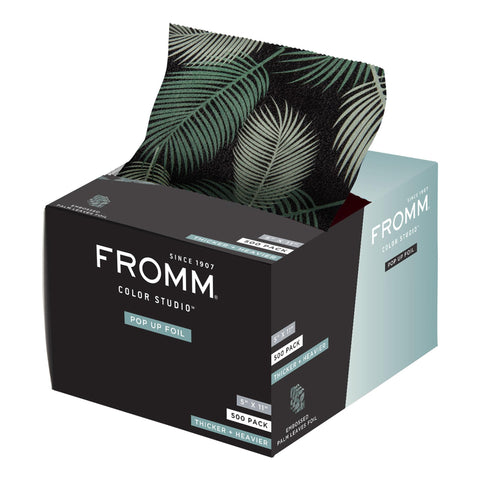 Fromm Color Studio Pop Up Hair Foil in Palms Leaves Pattern, 5" x 11" Embossed Aluminum Foil Sheets, Hair Foils for Highlighting and Coloring - 500 Foil Sheets