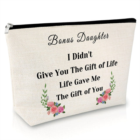 Bonus Daughter Gift From Mom Makeup Bags Birthday Gift Daughter in Law Gift Step Daughter Gifts from Stepmom Family Cosmetic Bag Stepdaughter Wedding Gifts Travel Cosmetic Pouch Graduation Gift