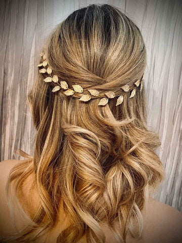 Unicra Wedding Leaves Hair Vine Bridal Leaf Headpiece Gold Headbands Hair Accessories for Women and Girls(15.7 Inches) (Gold)