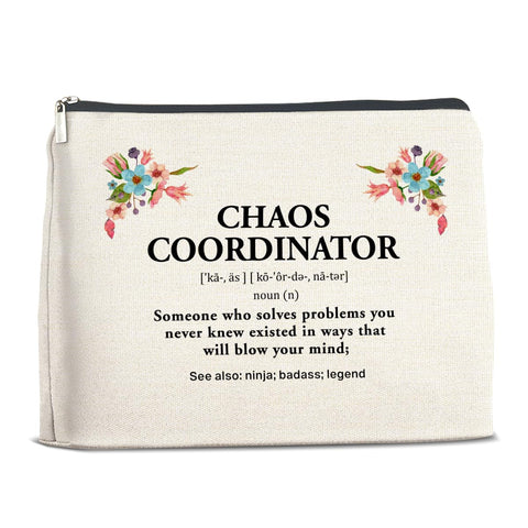 Chaos Coordinator Gift for Women - Thank You Appreciation Gifts for Coworker Women Teacher Boss Lady Nurse Leader Mentor - Coworker Gifts Chaos Coordinator Makeup Bag Cosmetic Bag Makeup Zipper Pouch, multicolor