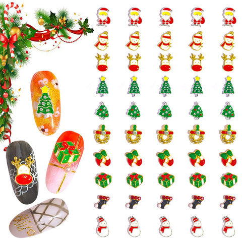 SILPECWEE 50 Pieces Christmas Nail Charms 3d Nail Art Charms Nail Jewels Nail Studs Nail Rhinestone Snowman Elk Holiday Nail Decoration Kit