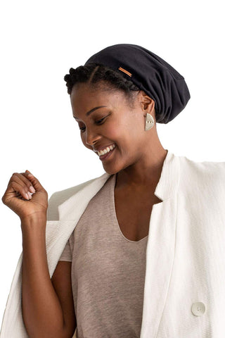 Grace Eleyae GE Slap Cap - Silky Adjustable Cap Stylish Beanie Hat Headwear for Curly Hair Women Soft & Smooth Slap (Black)