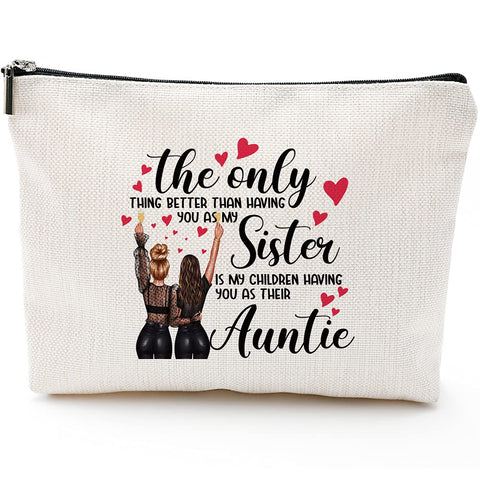 Blue Leaves Auntie Mothers Day Gifts Aunt Gifts from Niece Nephew Gifts for Aunts Birthday, Christmas, Appreciation Makeup Bag-Only Thing Better Than Having You As My Sister AS Auntie