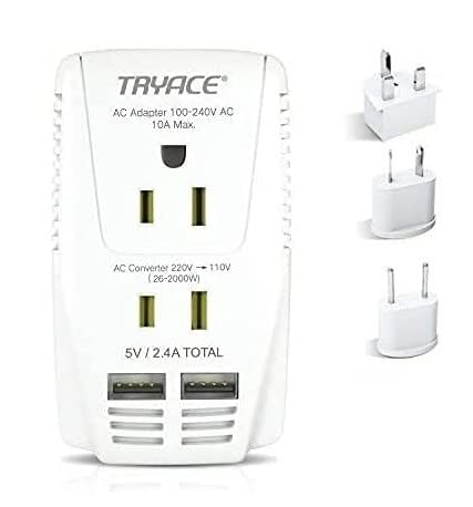 Upgraded 2000W 220V to 110V Voltage Converter Step Down Voltage for Hair Dryer,Straightener,Curling Iron,Cell Phone Power Converter with 2-Port USB and UK/AU/US/EU 10A Plug Adapter, White