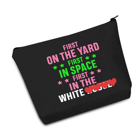 JXGZSO First On The Yard First In Space First In The White House Make Up Bag Graduation Gift For Sorority Sister (First In The White House Black Bag)