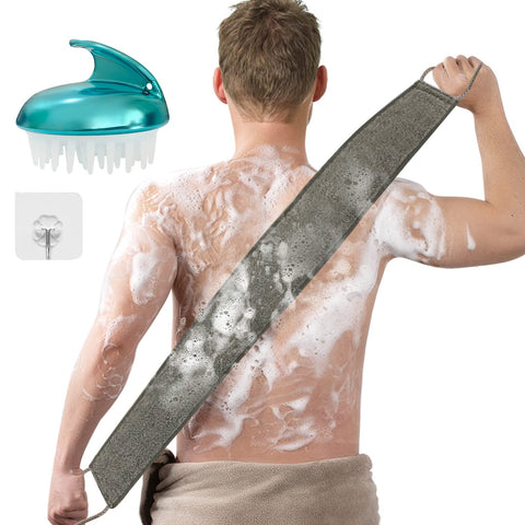 Loofah Back Scrubber, 35.4 Inch Exfoliating Back Scrubber for Bath Shower Scrubber for Men and Women, Luffa Scrubber to Deep Clean Your Skin, with Hair Shampoo Brush and Wall Hook
