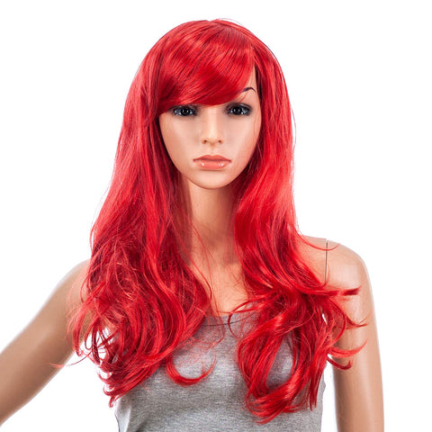 Red: Swacc 26-Inch Long Curly Wave Cosplay Synthetic Wig Colored Hair Piece For Women With Wig Cap (Red)