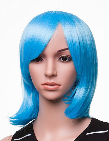 Sky Blue-03 : SWACC 11” Women Short Straight Synthetic Bob Wig Candy color Cosplay Wig Anime Costume hairpiece for Party with Wig Cap (Sky Blue-03)