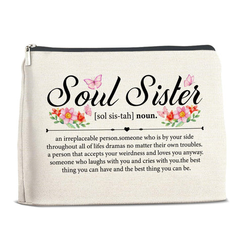 YeleY Soul Sister Gifts, Best Friend Makeup Bag Gift for Birthday Christmas Graduation, Friendship Gifts for Women Friends BFF Bestie, Soul Sister Cosmetic Makeup Bag, multicolor