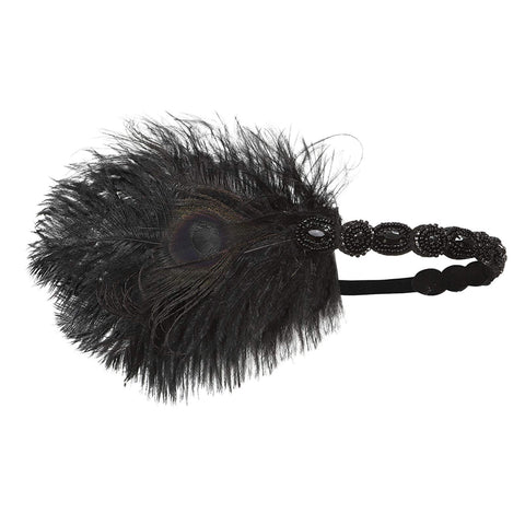 Roaring Art Deco 1920s Headpieces for Women Flapper Headband 20s Gatsby Costume Peacock Hair Accessories 06Black