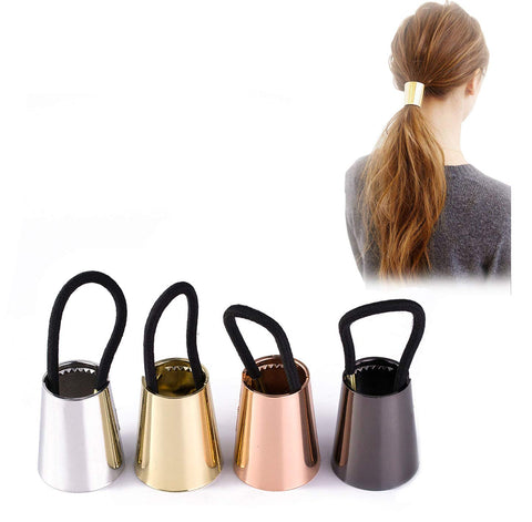 Set of 4 Fashion Punk Gothic Alloy Ponytail Cuff Elastic Hair Tie Ponytail Holder Women Hair Band Hair Rope Hair Cuff Hair Clips (Large)
