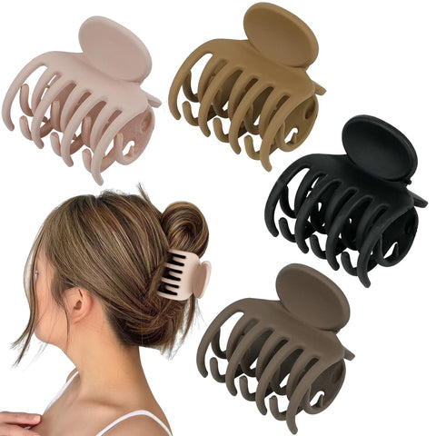 Medium Hair Clips for Women Thin Fine Hair, 1.5'' Small Claw Hair Clips for Thick Hair, Matte Double Row Jaw Clip Non Slip Hair Claw Neutral Color (4 pack)